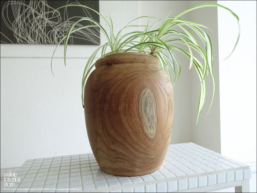 チーク無垢材 プランツカバーW01 鉢カバー 木鉢 プランツポッド 樹鉢 手作り 削り出し 和風 木製カバー ナチュラル チーク材 世界三大銘木