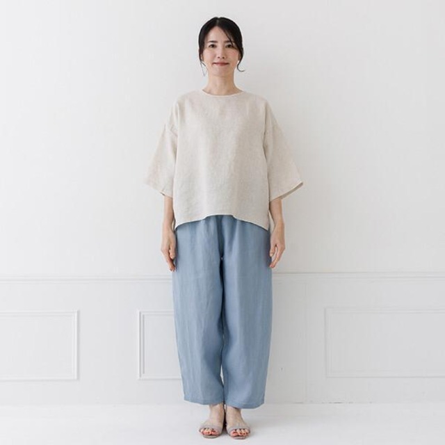 Crea delice（クレアデリス）リネン バックタック ハーフスリーブ ワイドブラウス