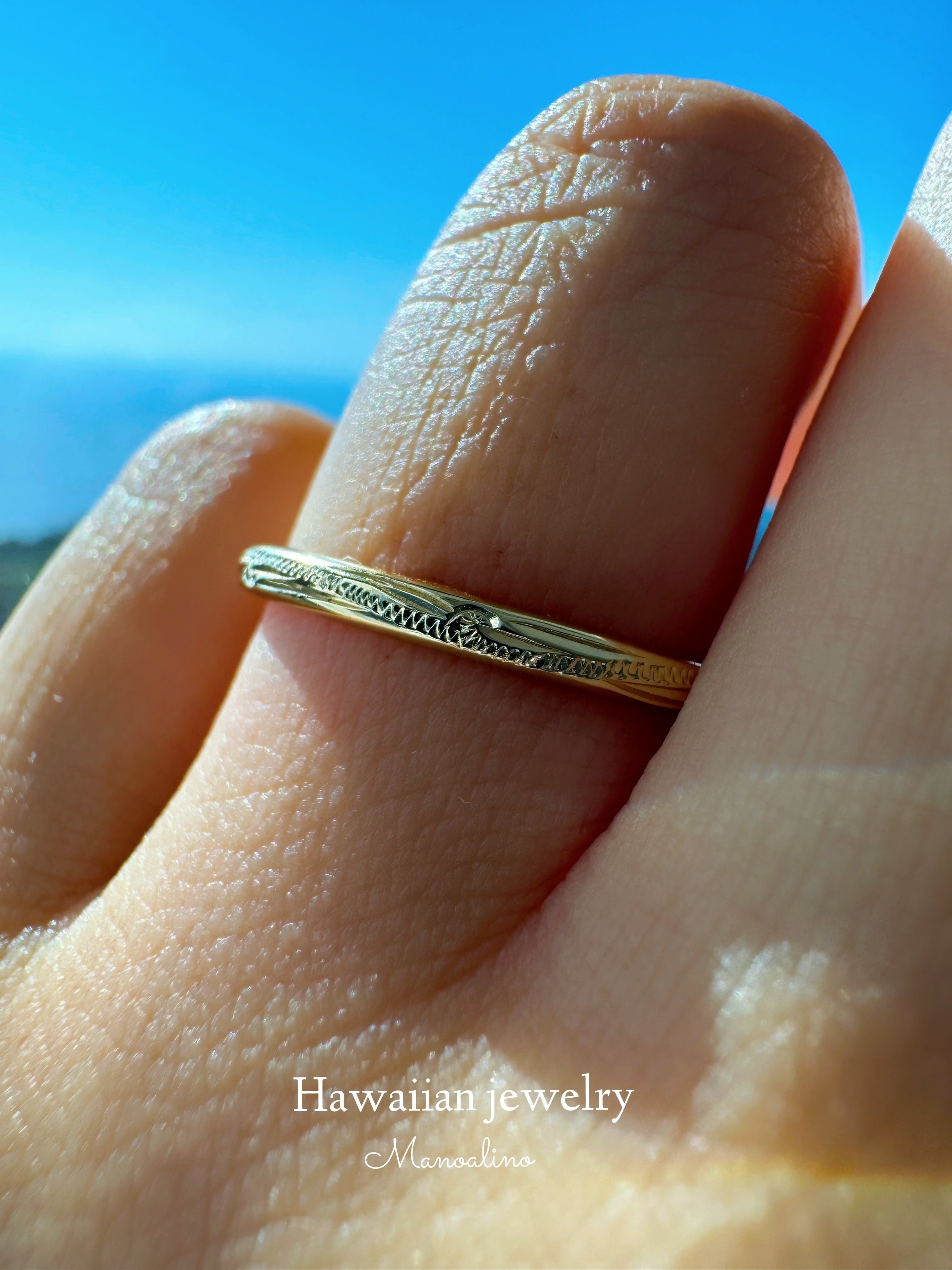 Manoalinoハワイアンジュエリー 手彫りリング 11号 手彫り】2mm ring Hawaiian jewelry(2mmリング、指輪ハワイアン