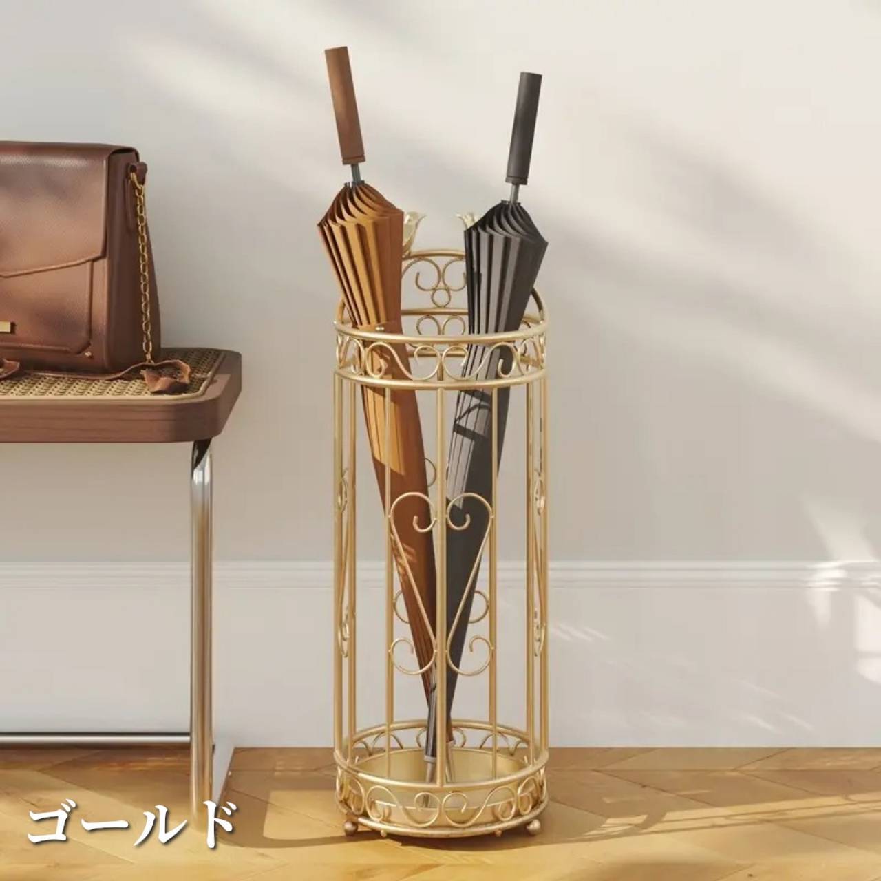 アンティーク傘立て オシャレ ゴールド ハート 小鳥モチーフ 傘立て エレガント おしゃれ 小鳥付き 玄関 頑丈 耐久性 アンティーク