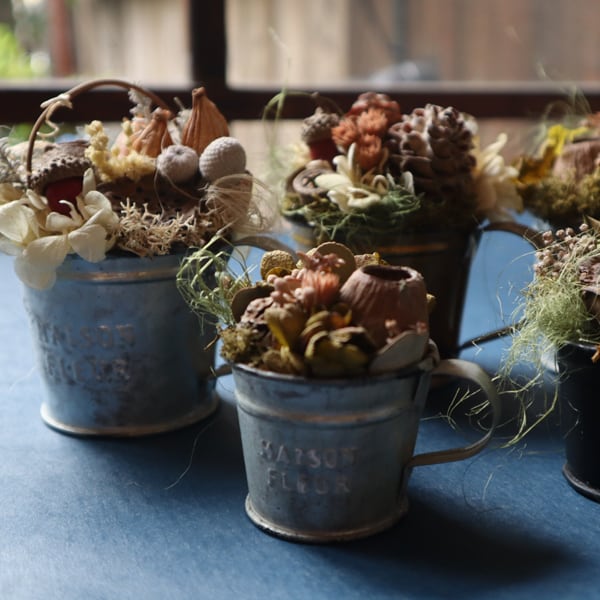 プリザードフラワー ドライフラワー ブリキバケツアレンジメント