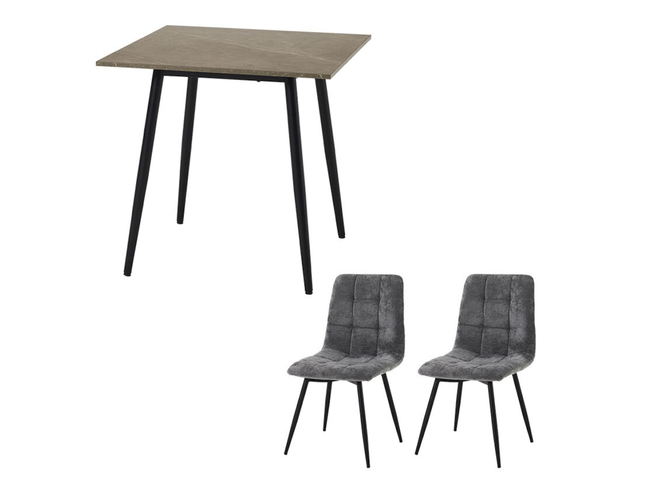 75×75cmカフェテーブル3点セット 大理石調 【チェア:ダークグレー】・画像2