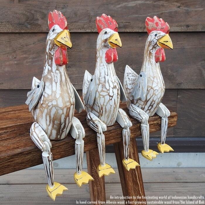 お座り ニワトリさん Mサイズ WW ホワイトウォッシュ 手足が動かせる木彫りの動物 ウェルカム人形 鶏 にわとり 鳥 木製 ウッド 天然木 置物 ハンドメイド 動物インテリア バリ雑貨 アジアン雑貨 動物置物 木製オブジェ エスニック アジアンインテリア バリ島