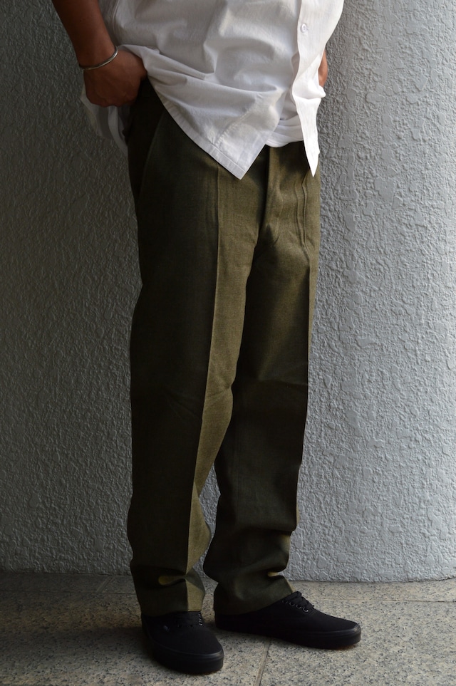 Bergian Army ABL 1968's PVBA BEGETEX社 HeavWool Gabardine Slacks Dead Stock Wool Trouser ベルギー軍 ウールスラックス ダークオリーブ