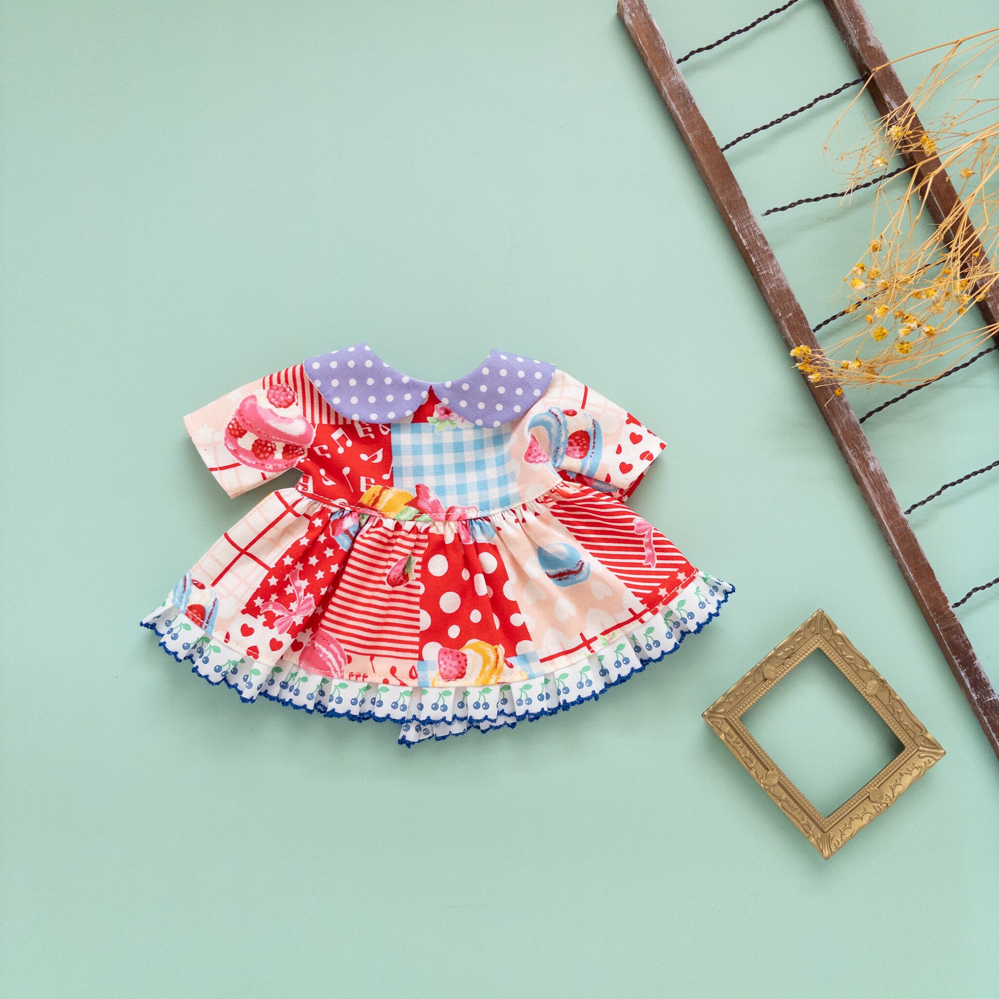シンプルワンピース（赤襟紫）メルちゃんソランちゃん | dollkamiyu