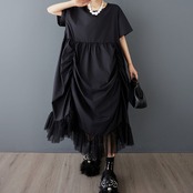 ドレープデザイン ブラック ワンピース  30098