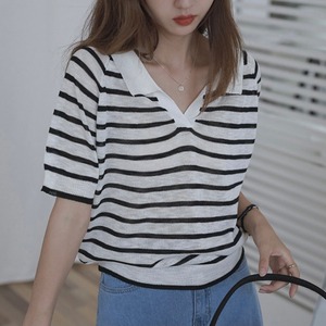 キーネックボーダーカットソー　A0648