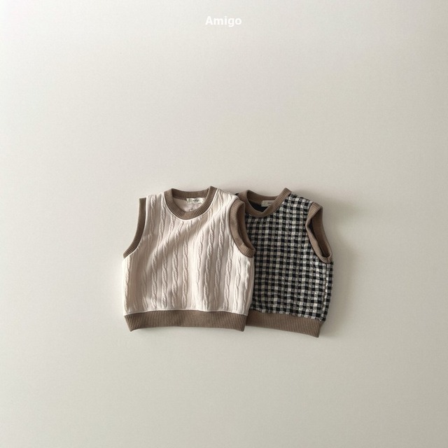 【取寄】amigo｜unique vest (cream)｜ユニークベスト（クリーム）｜XS-XL｜kids｜25 winter