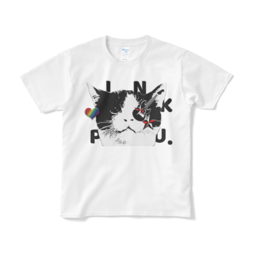 送料込み　猫フェイス　"I LOVE PUNK."  半袖Tシャツ　５.３オンス　ホワイト