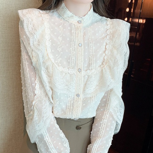 刺繍フリルヨークバンドカラーブラウス ・78760