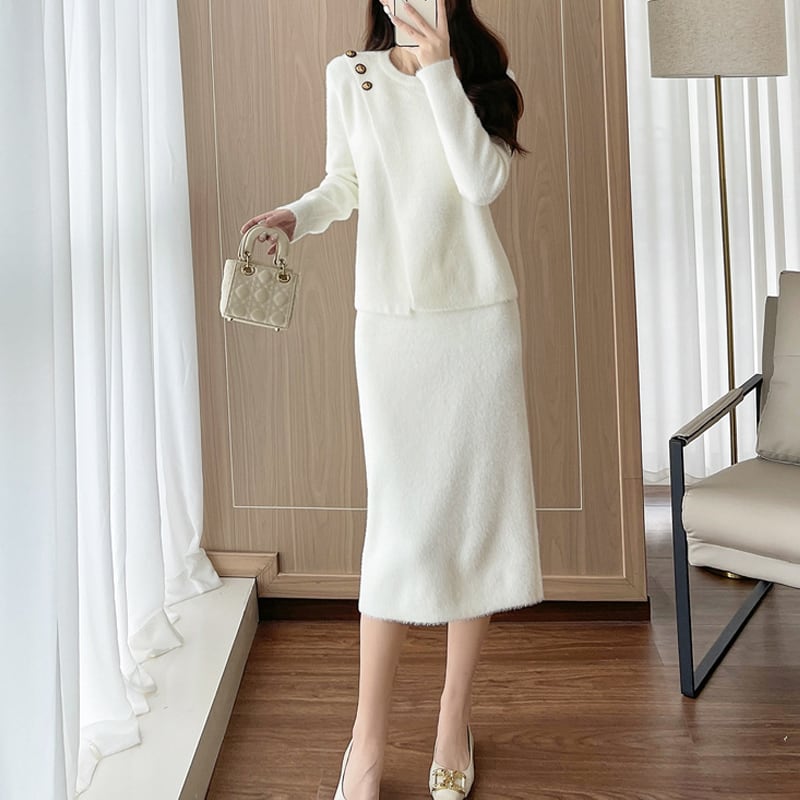 【set】ニットトップス×ストレートスカートセット Q6786