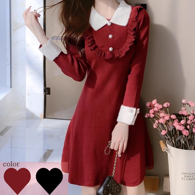 スノーニットラウンドフリルワンピ＊Z098