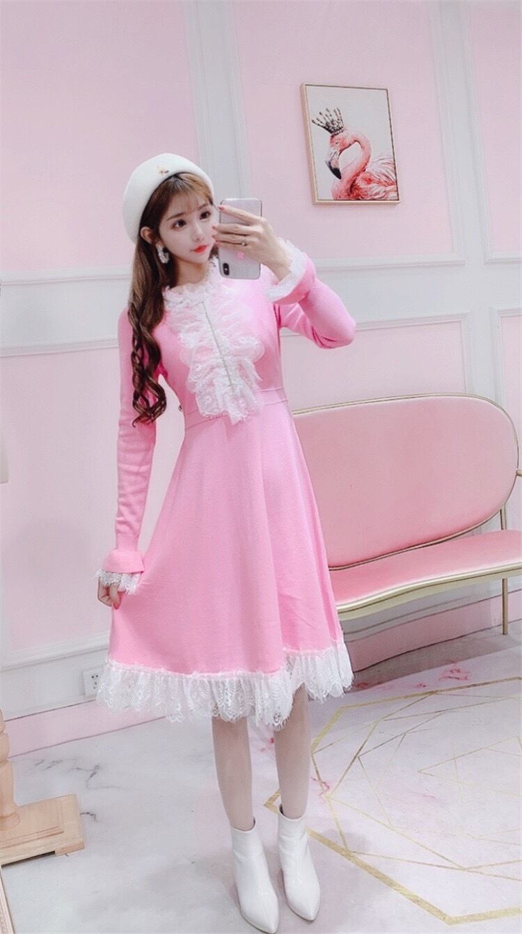 3カラー】ワンピース フリル ガーリー ピンク ブラック ホワイト 姫