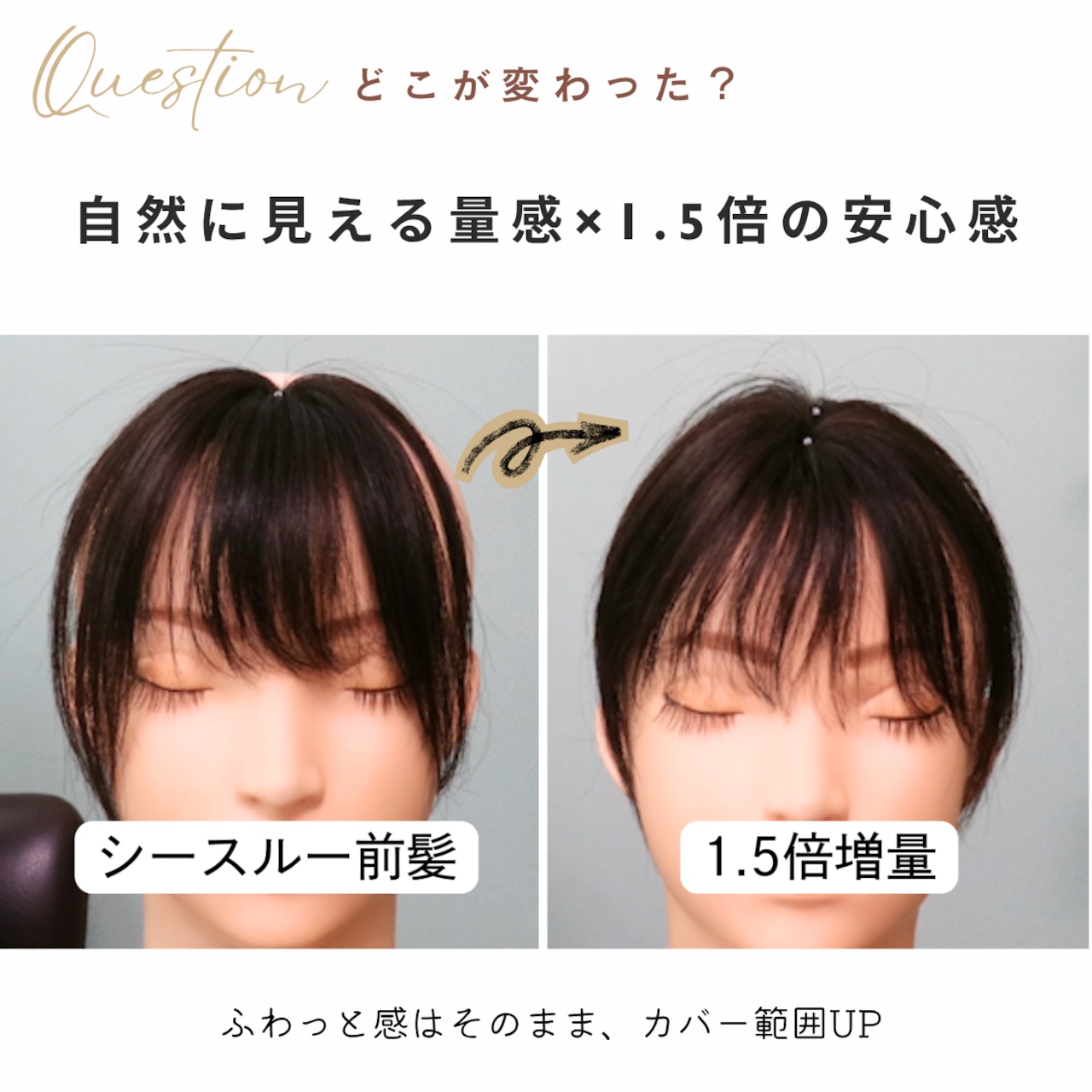 【医療用ウィッグ】 人毛100%シースルー前髪ウィッグ〈1.5倍増量タイプ〉 |フル卒 部分ウィッグ 美容師仕上げの自然な前髪カバー【5×6cm】