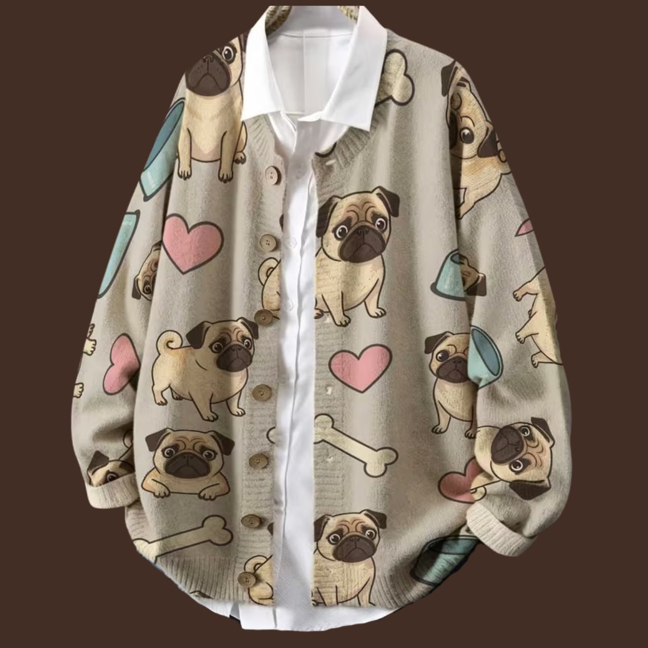 Printed knit cardigan -pretty pug- t-item-0426 | Pug shower - パグ