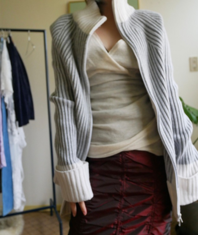 90s-00s Full-Zip High Neck Rib Knit Cardigan