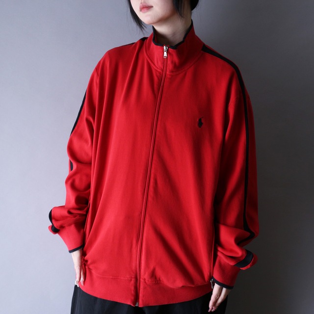 "black×white" rib and sleeve line design track jacket