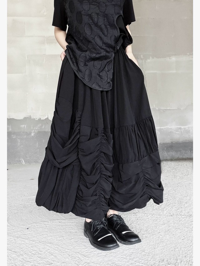 Ruched tiered layered asymmetric loose long skirt [T2931]