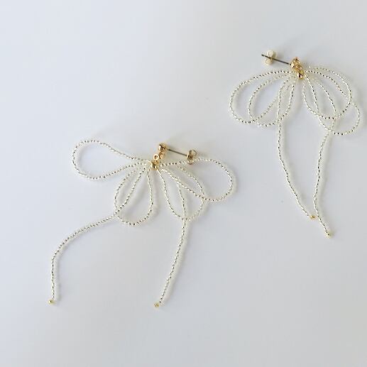 子供 ビーズ アクセサリー イヤリング★ピンクリボン ビーズリボンイヤリング A18-035 | fesk 子供 ビーズ アクセサリー