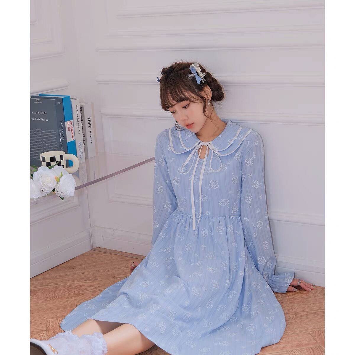 ワンピース 水色 ワンピース 制服 スクール パンダ セーラー プリーツ