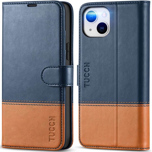 TUCCH iphone 14Plus 対応 ケース 手帳型 2022年発売 6.7 インチ ブルー&ブラウン