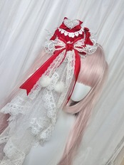 ♡【全6色】マシュマロぽんぽんリボン ロリィタミニハットヘアクリップ＋ヴェールセット purple×pink ♡