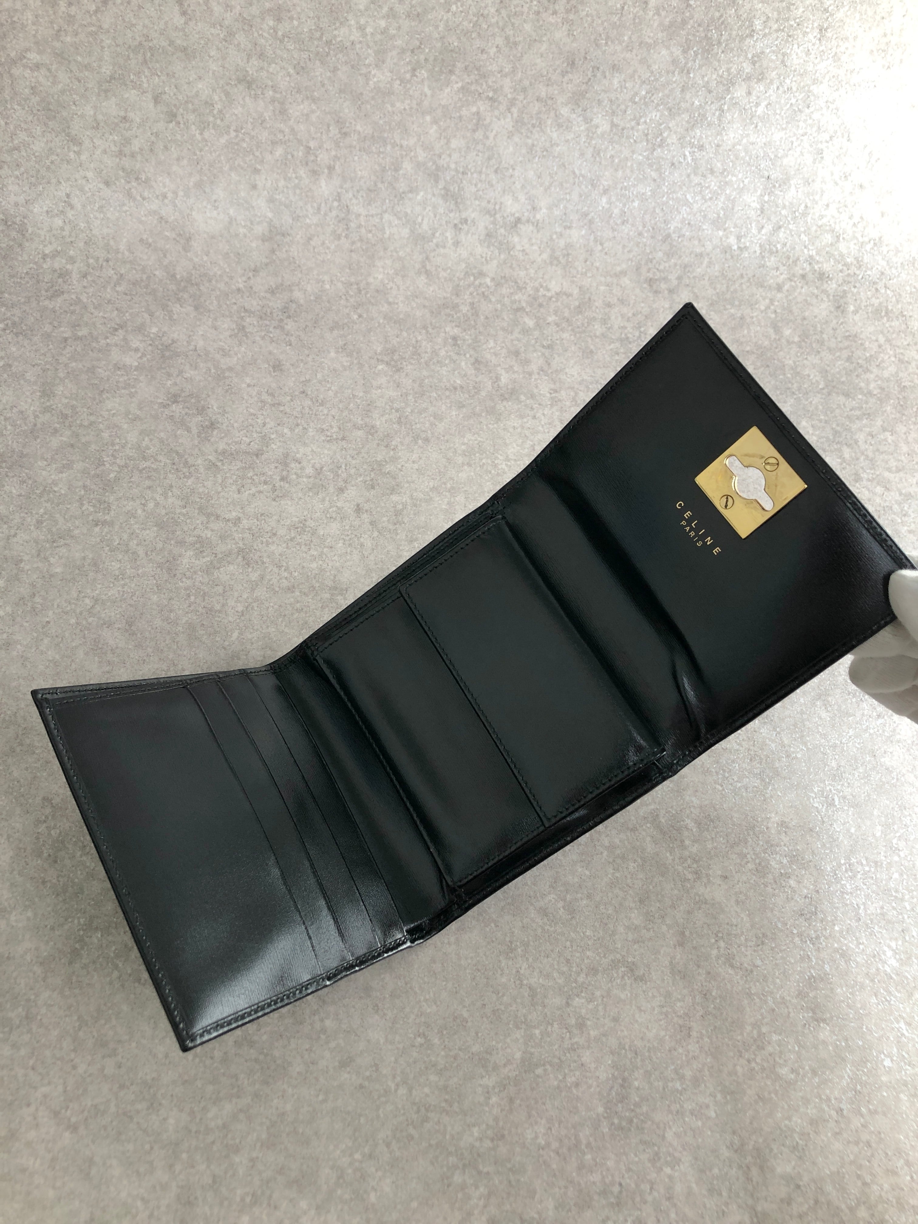 CELINE セリーヌ 財布 ブラック ガンチーニ レザー 3つ折り vintage