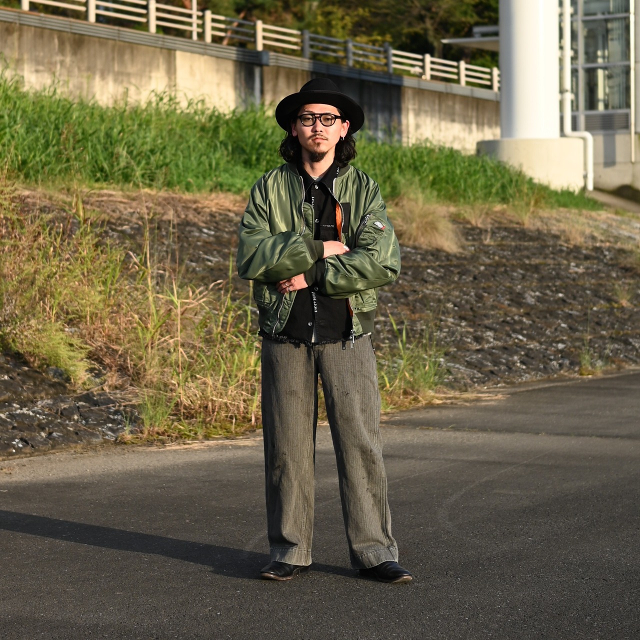 KUON / GANKO別注 Sashiko Kimono Sleeve Cutoff Denim shirt jacket コーディネート