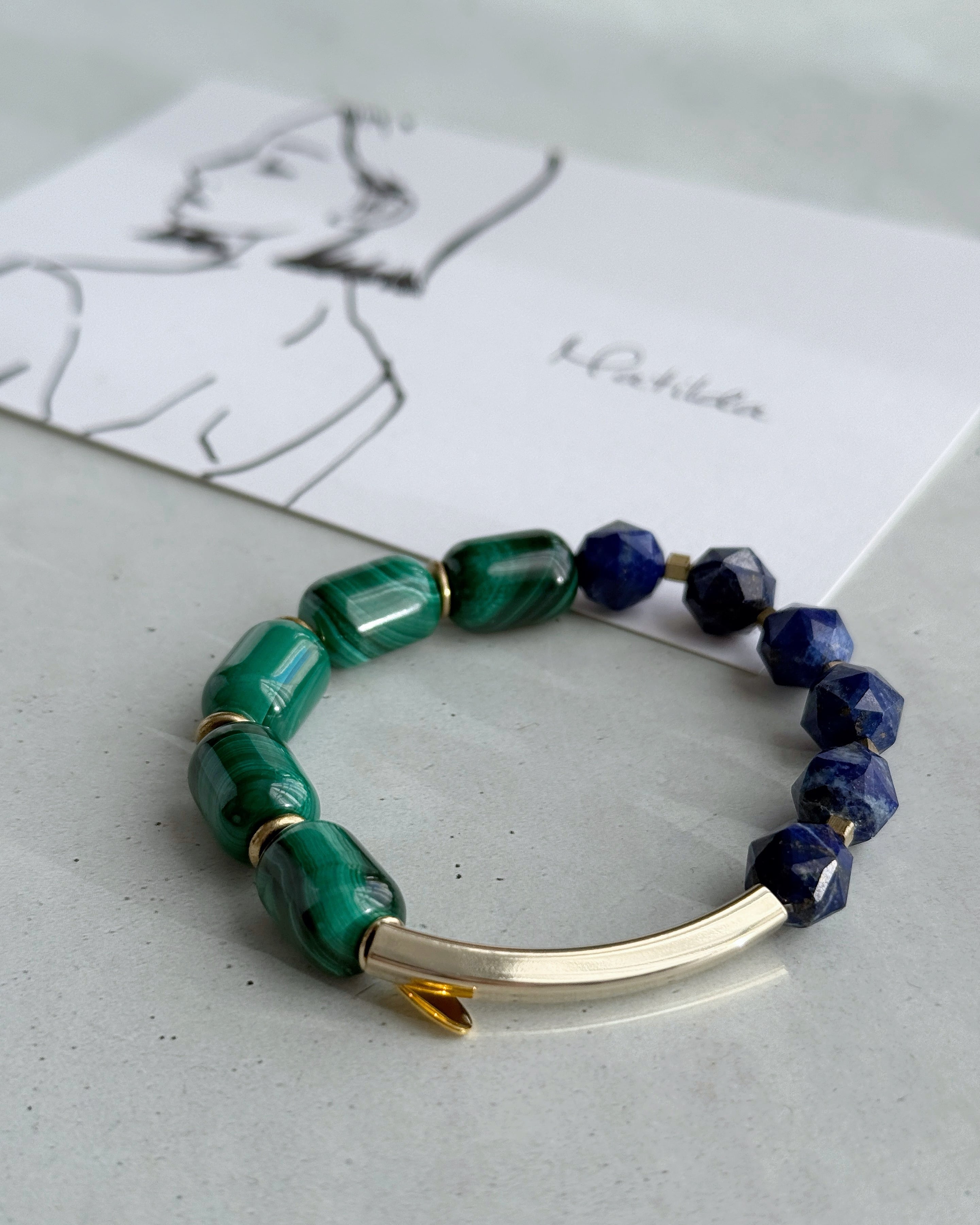 【再販】Tube & stone bracelet(マラカイト×ラピスラズリ)