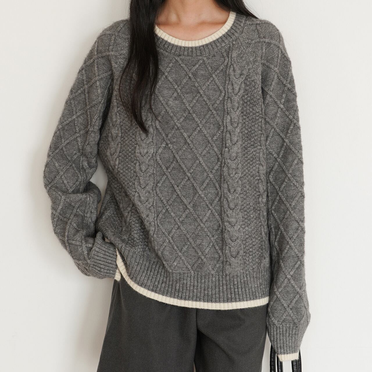 ダイヤモンドチェック柄セーター a0360