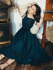 【0185】Ribbon Lace-up Frill Long Sleeve Dress