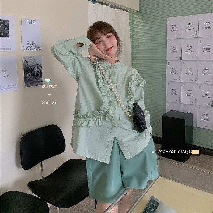 グリーンシャツ ジャケット サマースタイルスプリングトップス 大人ガーリー スウィート キュート カジュアル 春物 夏物 モンロー19235877114