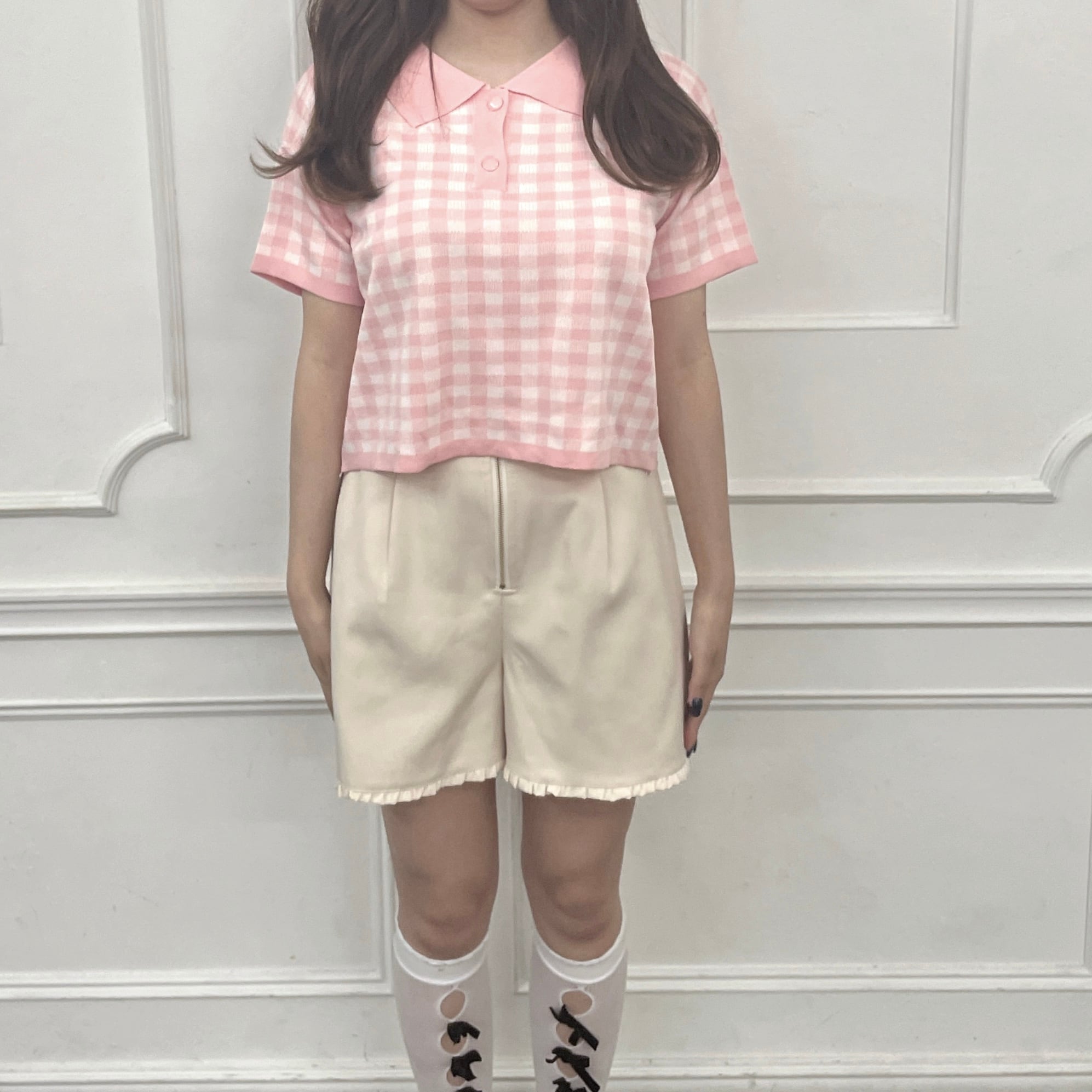 【LAST3】gingham knit tops
