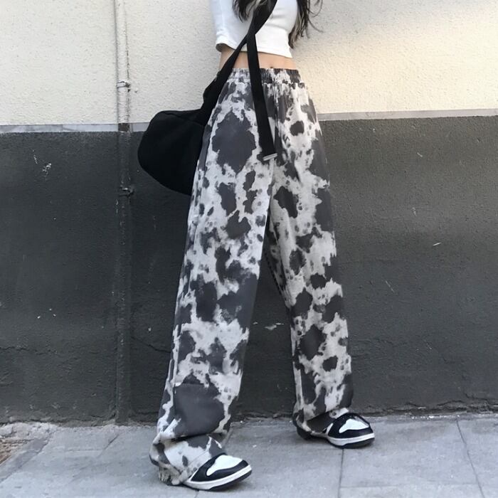 カジュアルパンツ レディースサマープリントハイウェストウェストルーズ薄手 夏物 ケッペル8484618497