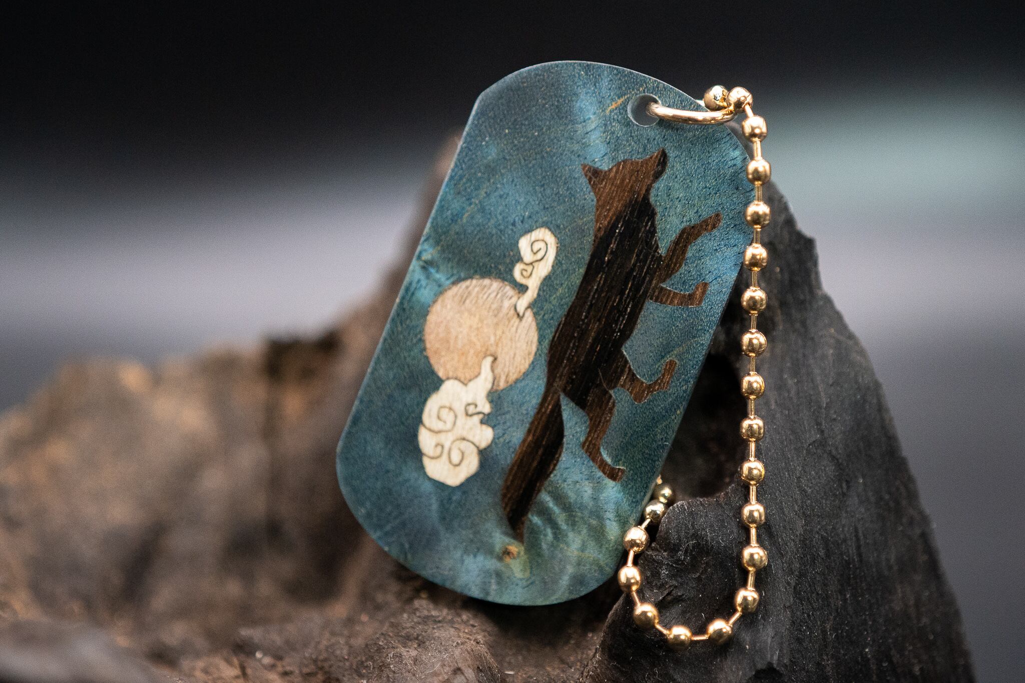 スタビライズウッド 楓 ドッグタグ 象嵌 十五夜きつね