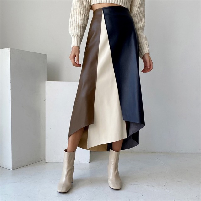 送料無料♡革スカート　ラップスカート　ミディ丈　ロングスカート 韓国 韓国ファッション（DM0481）