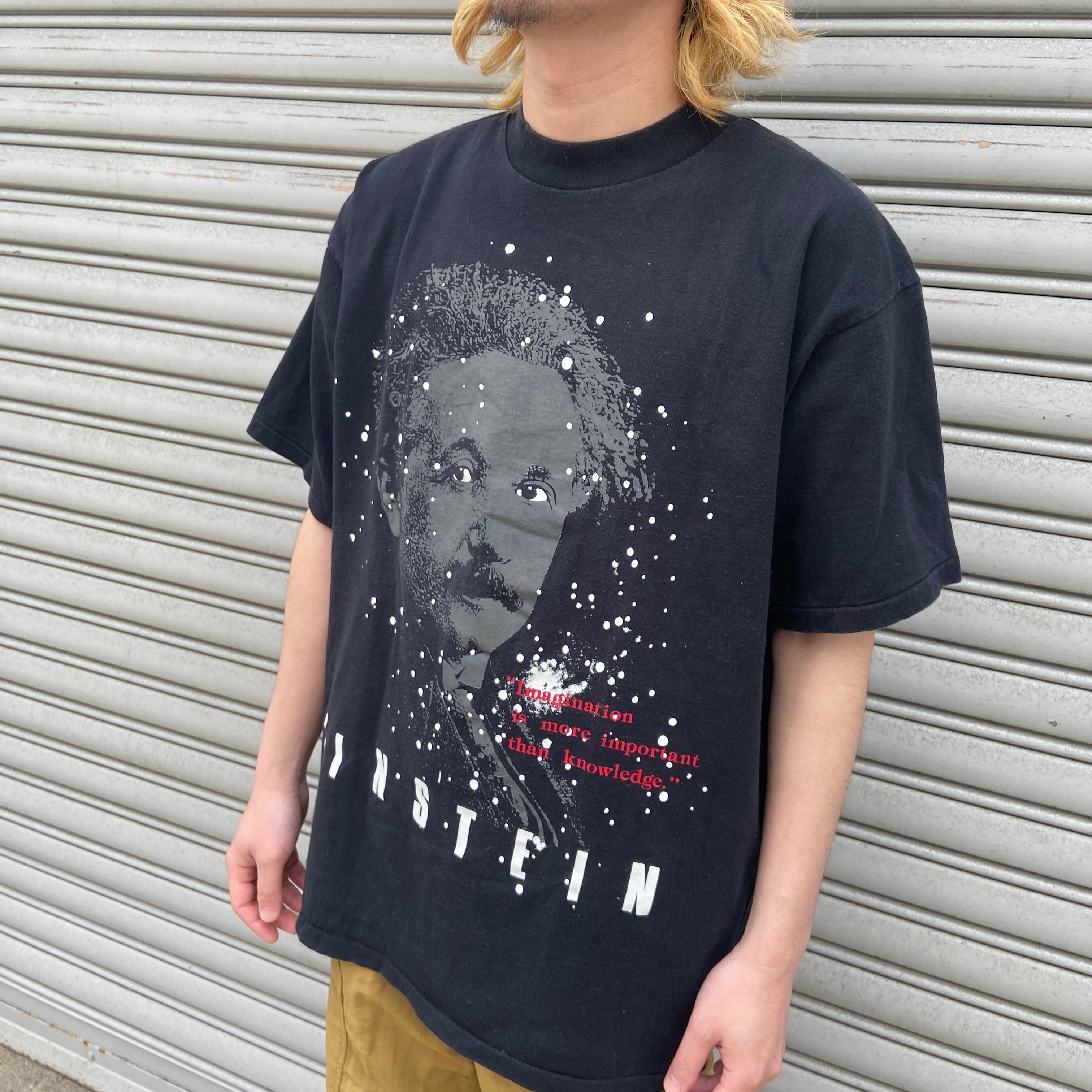 90s USA製 アインシュタイン発光プリントTシャツ 偉人Tシャツ 黒 XL 