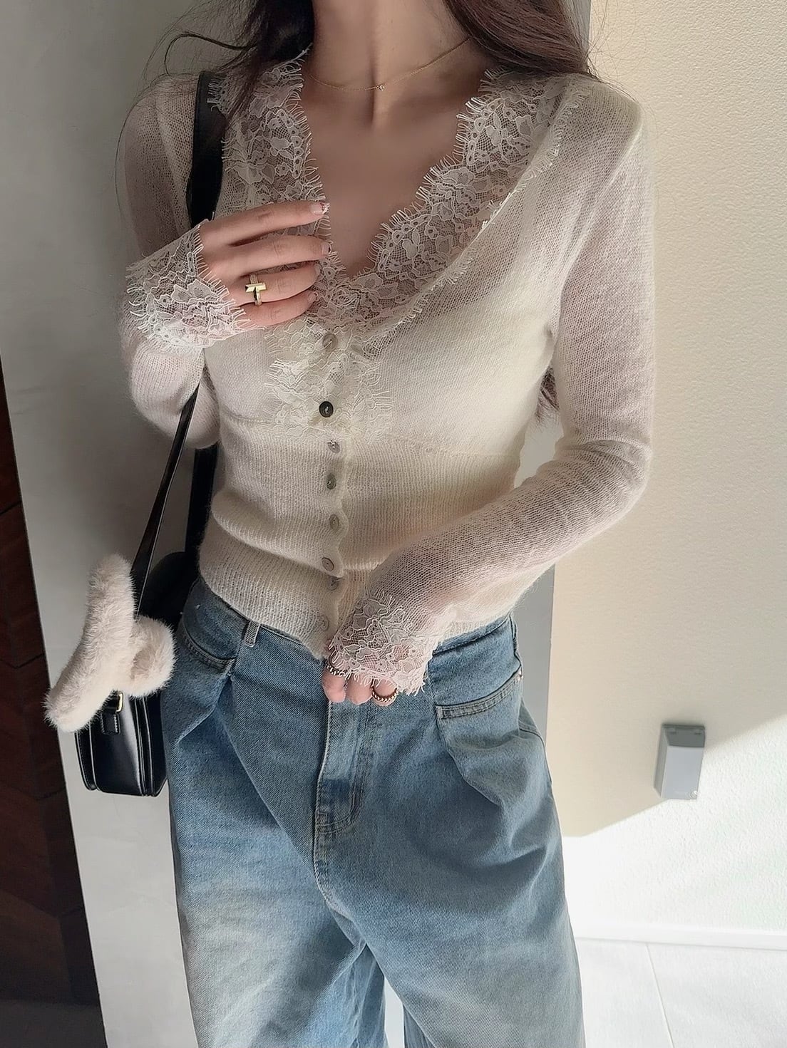 Lace mohair knit / ivory（1月下旬頃発送予定） | moripon.