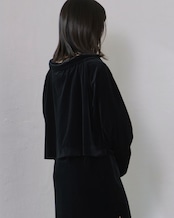RITSUKO KARITA - Sheer Velour Gather Tops〔plain〕 :Black|透けベロア/ネックギャザー