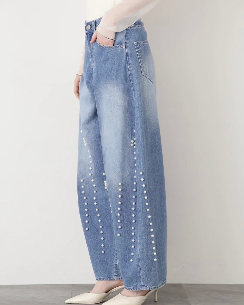STUMBLY】Curvy Denim w/Pearl | idealclasse