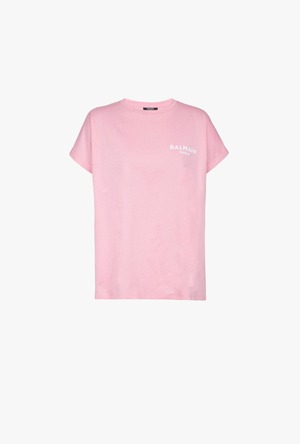 【BALMAIN】ピンク エコデザイン コットン Tシャツ ホワイト スモールBalmain Parisフロックロゴ