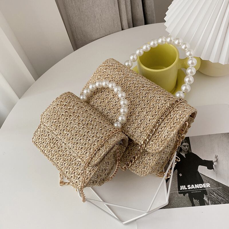 サマーパール 夏物 ビーチバッグ ビーチ 真珠 スクウェア ハンドバッグ 手作りハンドバック62483660647