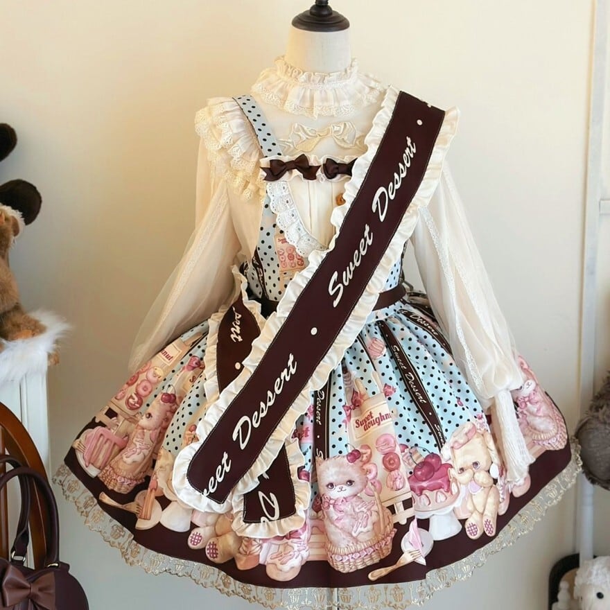 ロリィタ猫 ふわふわ ジャンパースカート サッシュ タスキ付き