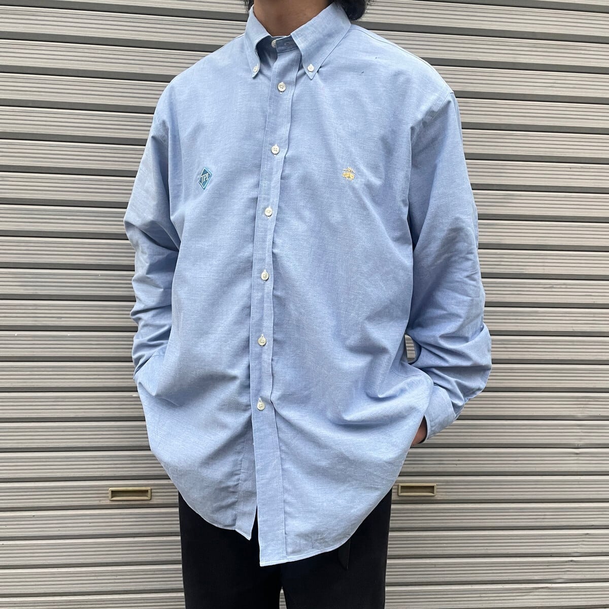 Brooks Brothers ブルックスブラザーズ ワンポイント刺繍 ボタンダウンシャツ メンズL 古着 ワッペン ブルー 青 【長袖シャツ】【3anniv】 | cave 古着屋【公式】古着通販サイト