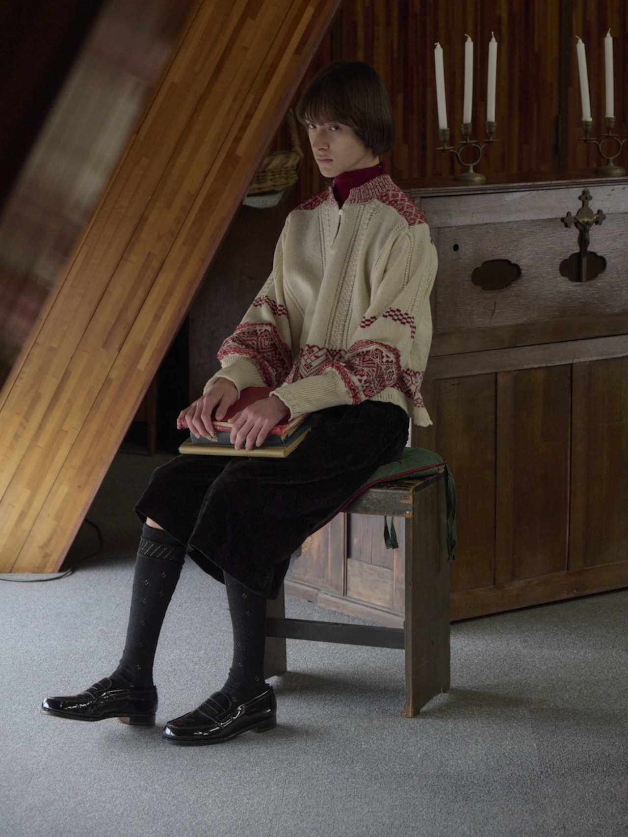 ASEEDONCLÖUD(アシードンクラウド)Seiyako jacquard blouse (off white/black) ジャガードニット