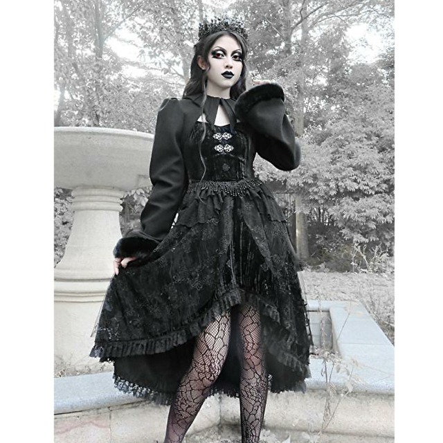 ゴスロリ通販 With U ゴシック ロリィタ BLOOD オリジナル ボレロ フェイクファー トランペットスリーブ 豪華 大人 病み可愛い ストリート系 原宿系  ゴスロリ服 病み服