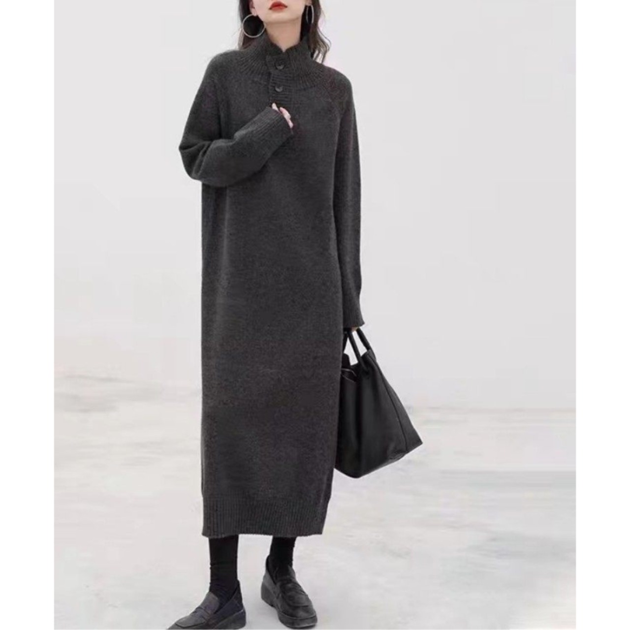 スタンドカラー ピュアウール ニットワンピース W01418