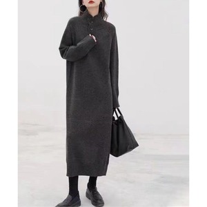 スタンドカラー ピュアウール ニットワンピース W01418