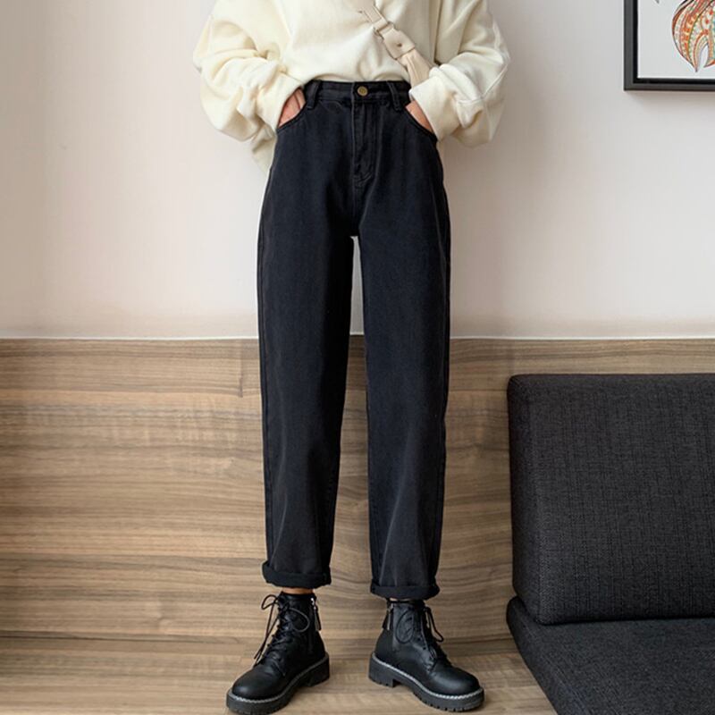 ウェストブラックジーンズ スプリングオータムルーズパンツ 薄手 春物 秋物 試着室36200521916