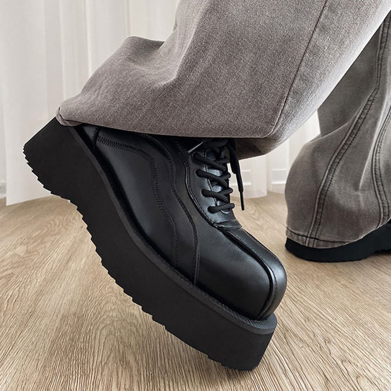 マット質感OR光沢感ある厚底レザーシューズ | mblueshop